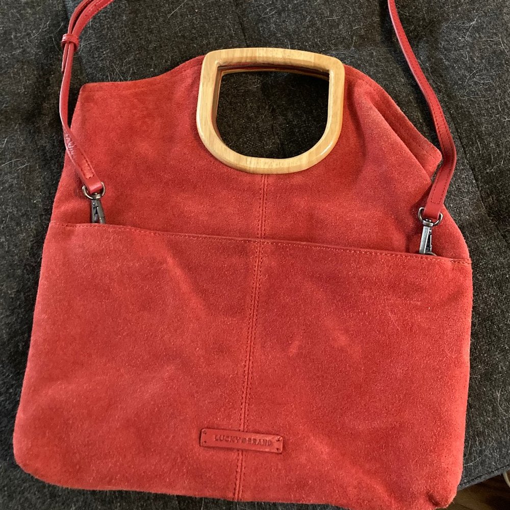 Lucky Brand Burnt Orange Wooden Handle Purse